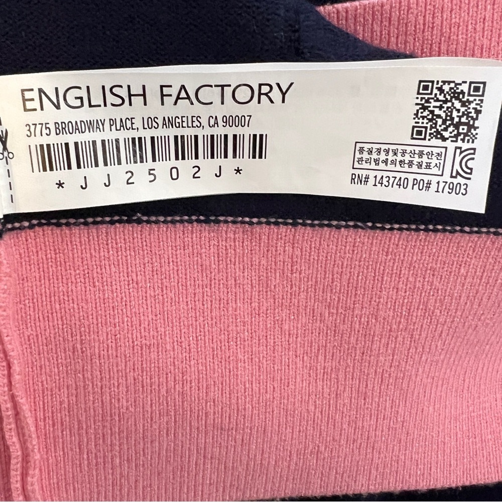 English Factory Contrast V-Neck Colorblock Cardigan Navy Pink Women’s Size M - Picture 6 of 8